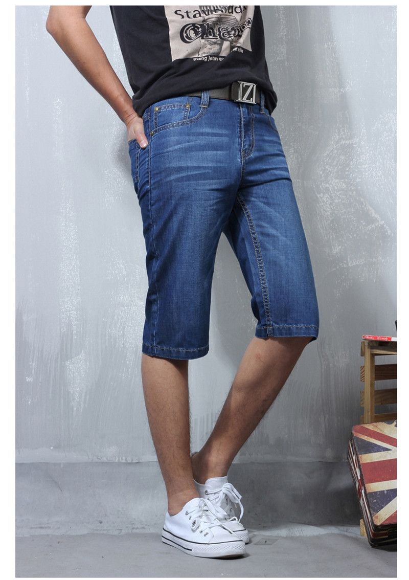 Mùa hè phần mỏng XL denim năm quần short cộng với chất béo người đàn ông nam trung niên chất béo lỏng giản dị thẳng quần lớn