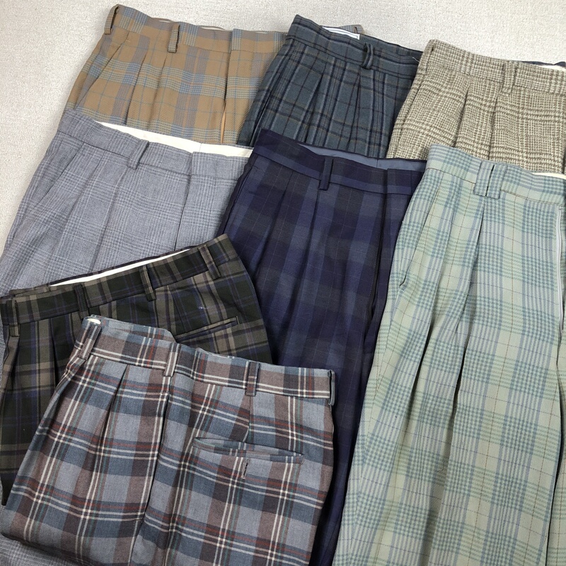 Vintage Japanese Retro Old Money Casual Versatile Workwear Single and Double Pleated Plaid Straight-Leg Dress Pants Trousers