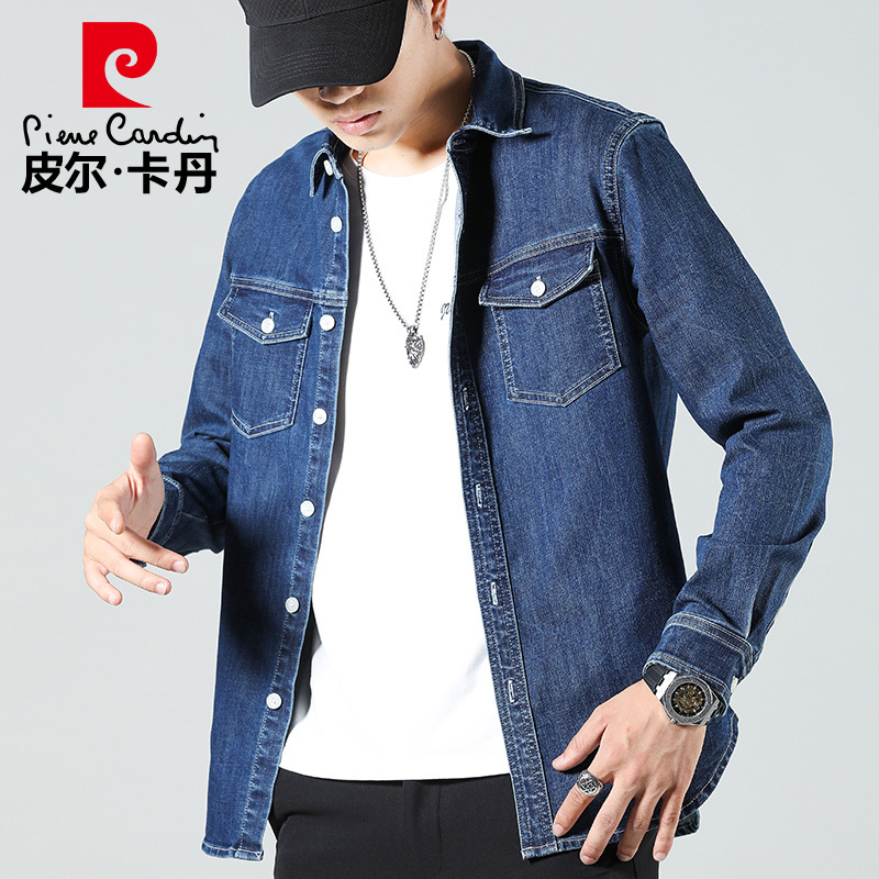 Pierre Cardin 2025 Summer New Men's Long-Sleeve Shirt Korean Style Trendy Casual Denim Long-Sleeve Shirt Men's Jacket