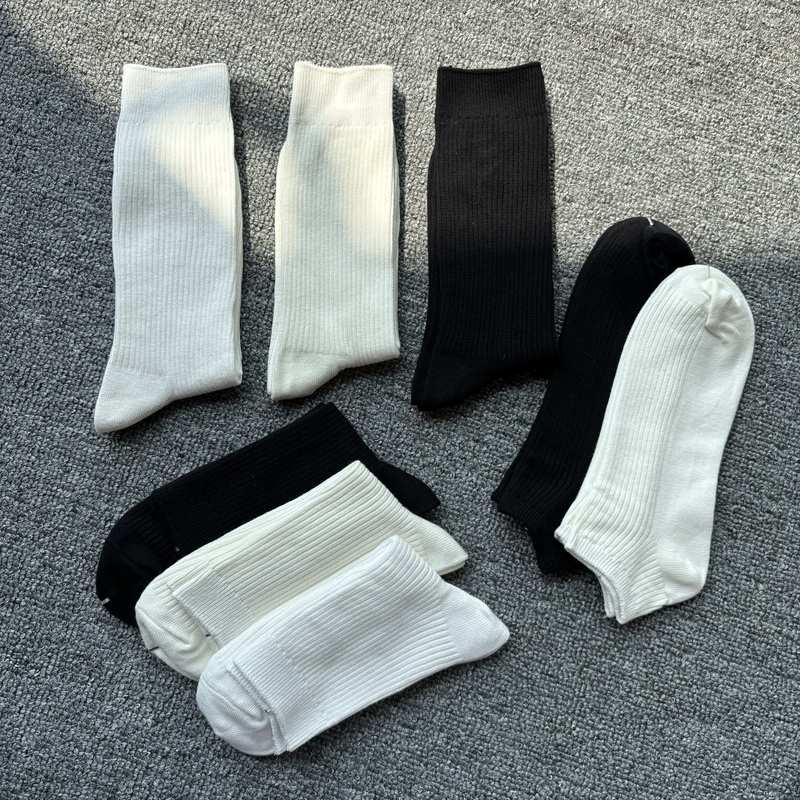 6 Pairs of  Youjia U+ Men's Pure Color Double-Needle Pit Strip Pure Cotton Business Casual Mid-High Socks