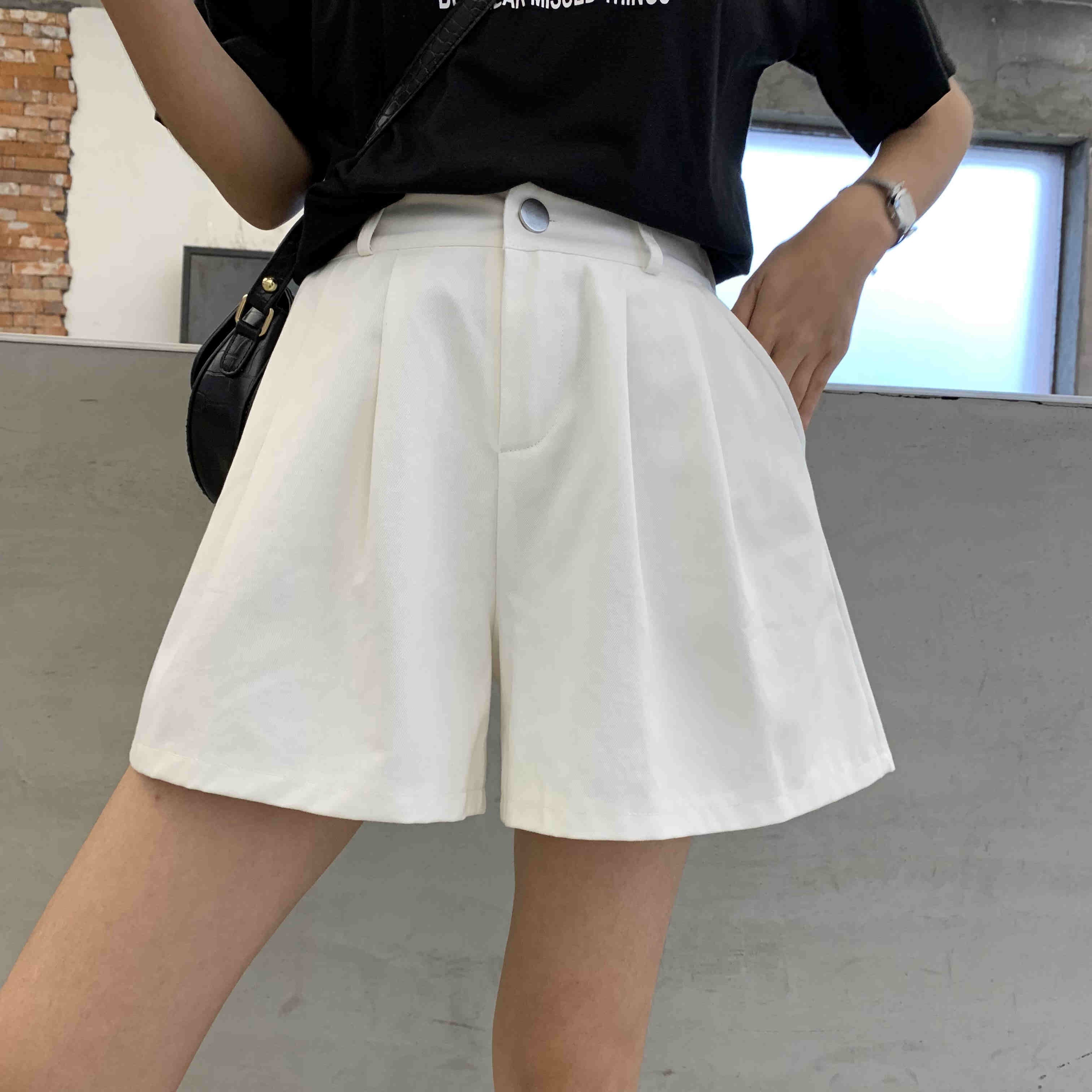Large size broad leg shorts fat sister high waist Korean version suitable for thigh thighs pants wide and loose pie pants