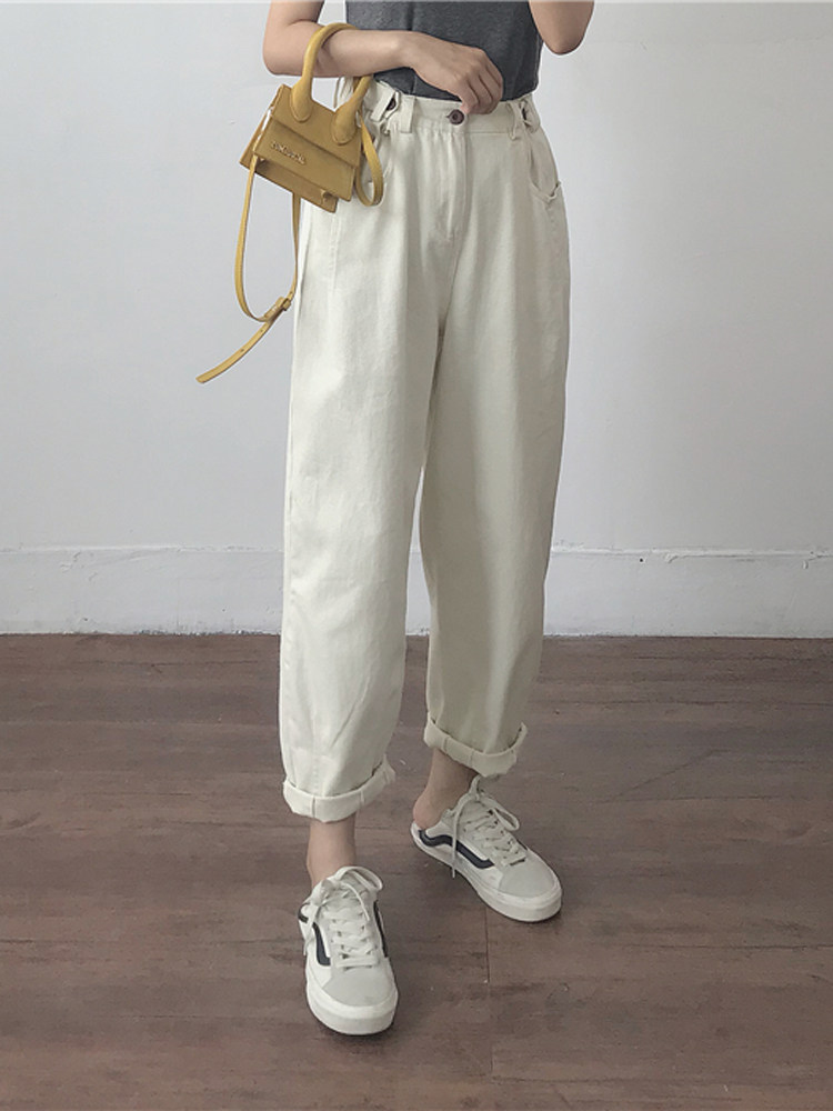 Fat girls wear net red retro banana pants Spring and summer thin jeans elastic waist large size loose dad pants