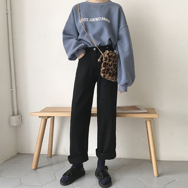 2022 new large size women's pants summer fat sister loose wide-leg jeans women's black mm pants are thin and straight