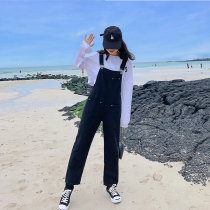 Large size denim strap pants women Autumn Winter lazy wind fat sister mm Korean loose thin 200kg pants ins tide