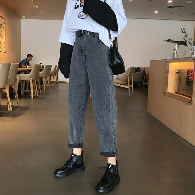 Large high waist smoke gray jeans in summer 2023 new radish pants fat mm loose and thin daddy pants tide