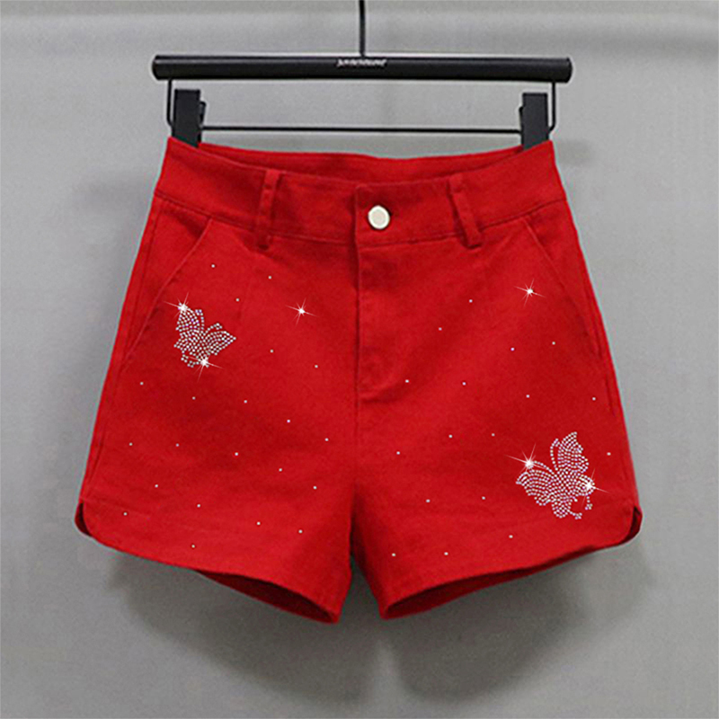 Women's Rhinestone Shorts Dopamine Color New Korean Style High-Waisted Slimming Plus Size Casual Versatile Hot Pants for Outerwear Women's Rhinestone Shorts Dopamine Color New Korean Style High-Waisted Slimming Plus Size Casual Versatile Hot Pants for Outerwear