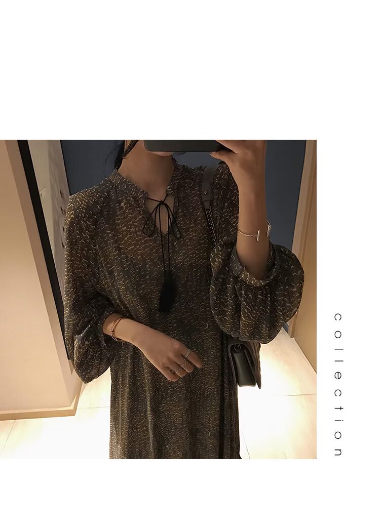 Zhang Jingyi 2018 mùa thu mới của Hàn Quốc phiên bản cao eo voan dài tay đầm nữ phần dài ruffle Một chiếc váy váy chữ a