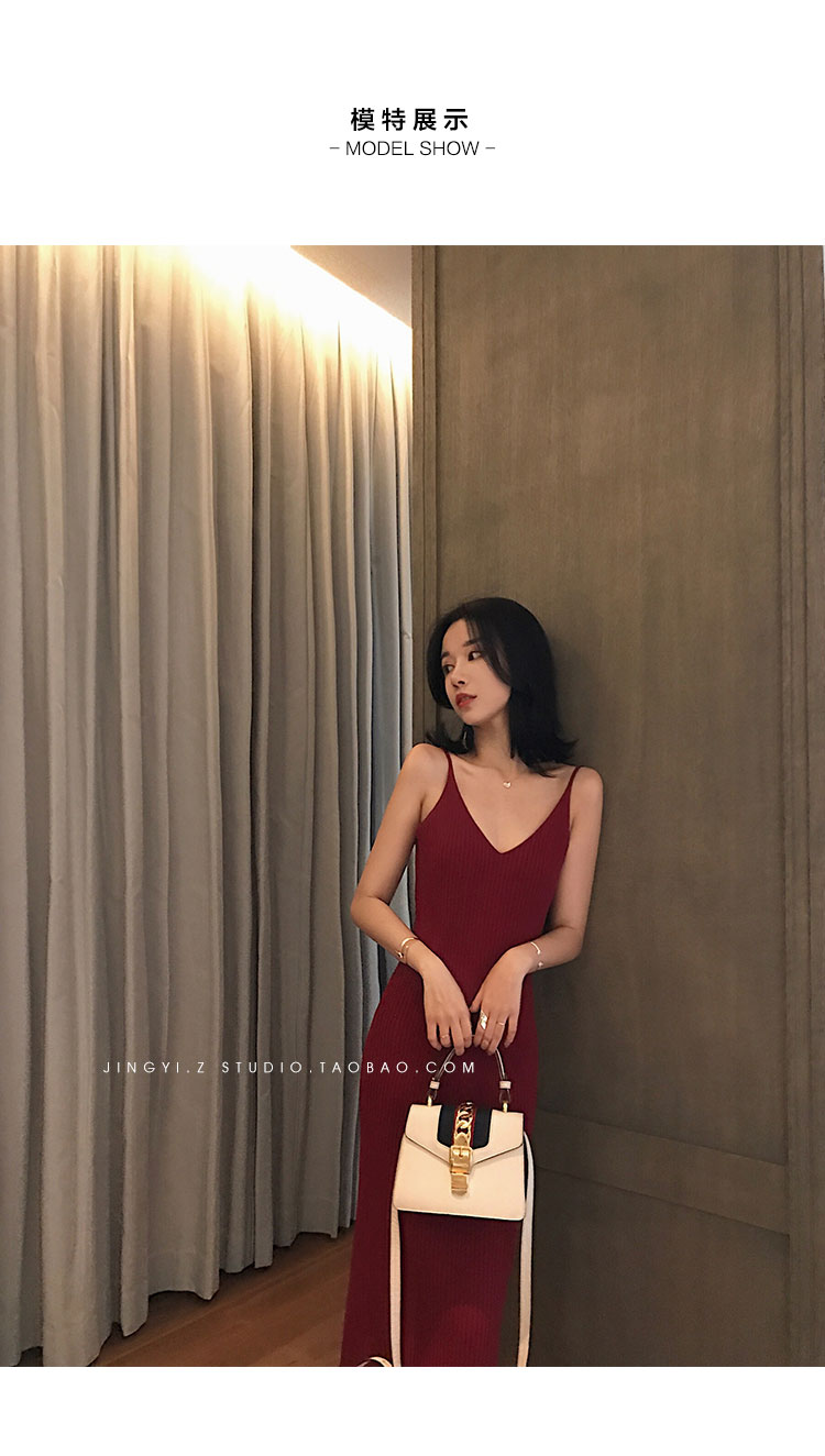 Zhang Jingyi Mùa hè mới Hàn Quốc khí chất v-cổ không tay đan váy cao eo nữ là đầm mỏng đầm nhún eo che bụng