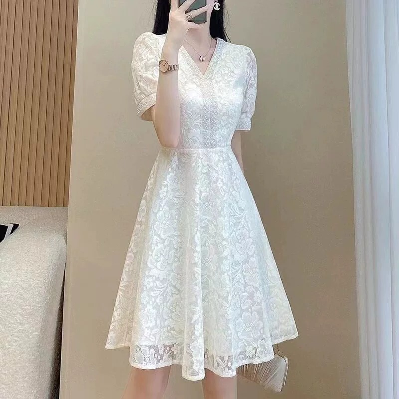 Ladylike Trendy Brand Fashion Lace Dress 2026 Summer Season Fashionable Waist-Cinching Slimming Short-Sleeved A-Line Skirt Ladylike Trendy Brand Fashion Lace Dress 2026 Summer Season Fashionable Waist-Cinching Slimming Short-Sleeved A-Line Skirt