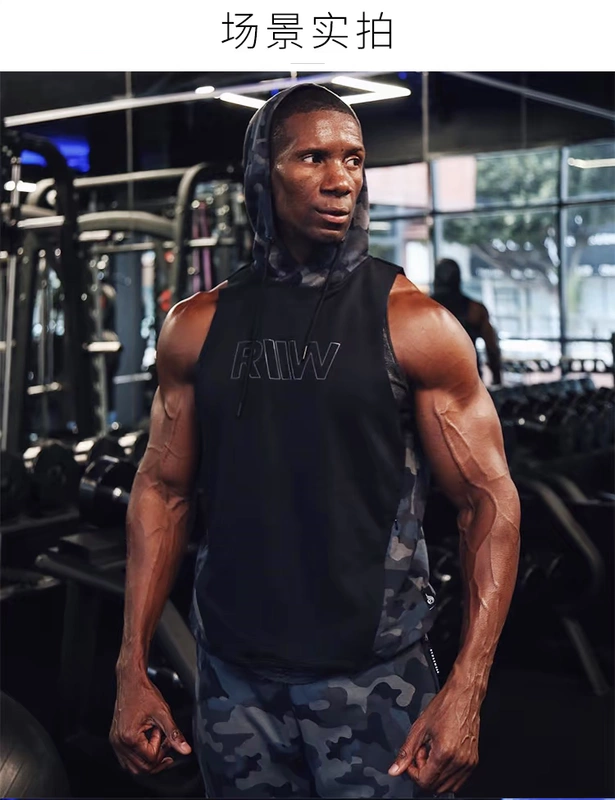 Sống ra khỏi tôi Ryderwear mùa hè ngụy trang áo len không tay trùm đầu sắt vest thể dục không tay áo hoodie nam - Thể thao lông cừu / jumper áo hoodie nỉ