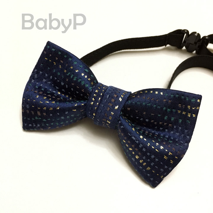 BabyP custom children baby dark blue gold line striped boy baby bow tie flower boy banquet performance bow tie
