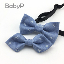  BabyP custom sky blue cross flower childrens bow tie Baby year-old baby student boy sharp corner small bow tie