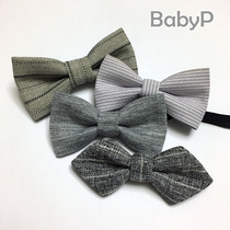  Handmade gray childrens bow tie Baby baby small bow tie Boys sharp angle flat angle safety pin bow tie