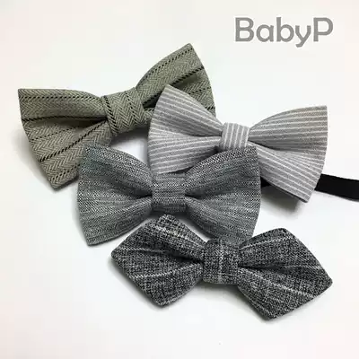Handmade gray children's bow tie Baby baby small bow tie Boys sharp angle flat angle safety pin bow tie
