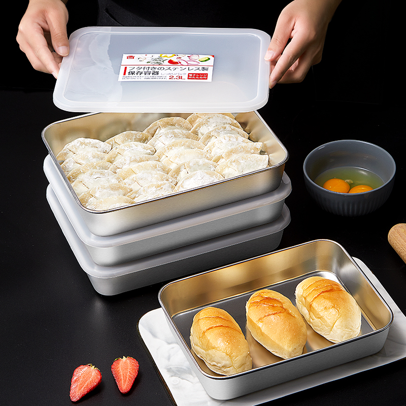 304 stainless steel dumpling box storage fresh-keeping box freezer refrigerator frozen wonton special storage tray egg box