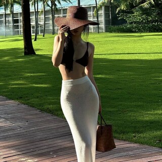 Island Vacation Style Kendall Jenner-Inspired Sexy Hot Girl Two-Piece Bikini Small Bust Slimming Beach Long Dress Hot Spring Swimsuit