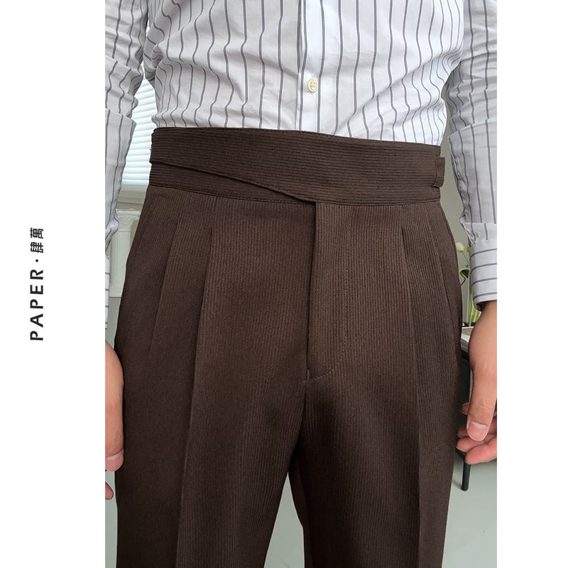 Retro Dark Brown Naples Button High-Waisted Straight-Leg Pants Casual Business Wrinkle-Free Dress Pants Black Versatile Long Pants