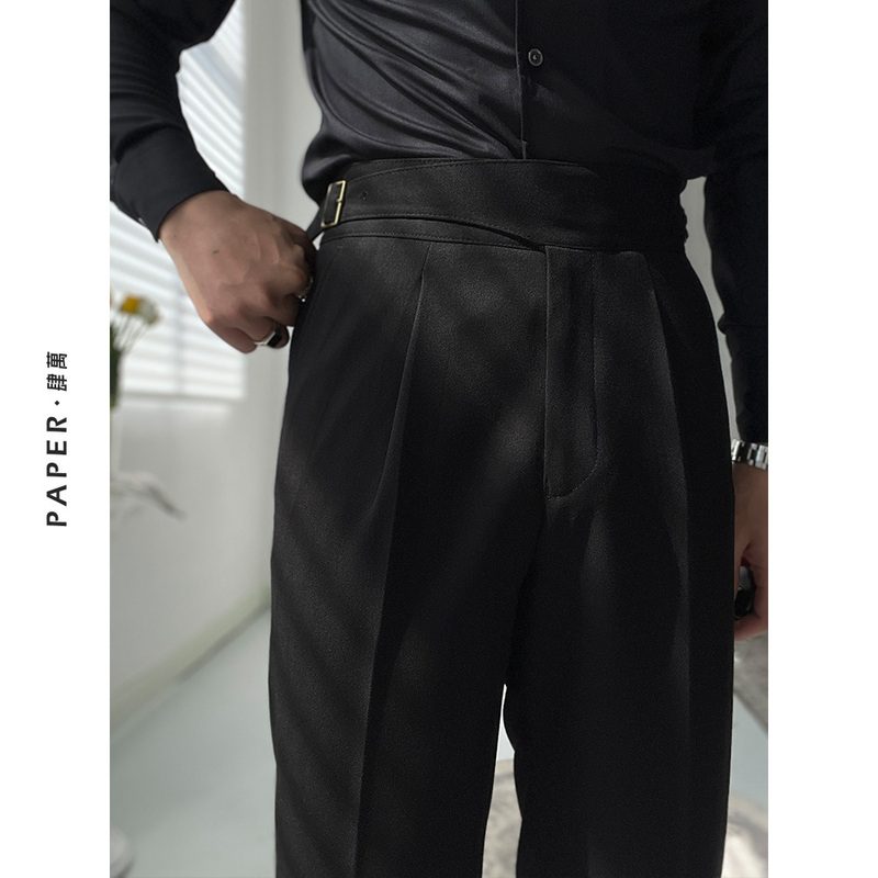 Pure Black Vintage High-End Naples High-Waisted Straight-Leg Dress Pants Business Dark Gray Casual Pants Suit Trousers for Men Pure Black Vintage High-End Naples High-Waisted Straight-Leg Dress Pants Business Dark Gray Casual Pants Suit Trousers for Men
