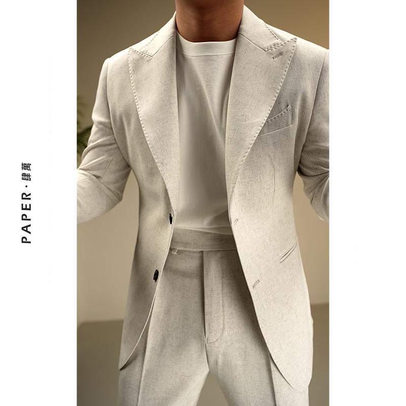 Spring and Summer New Solid Color Suit Set for Men, Business Casual Single-Breasted Suit, Italian Naples Style Single Jacket