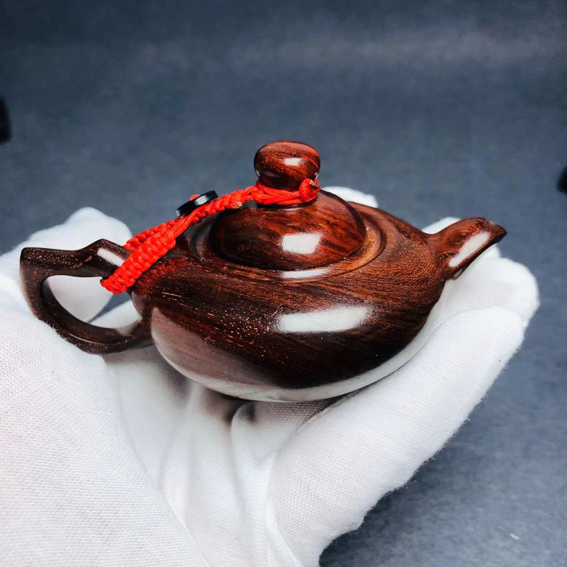 Indian small leaf purple sandalwood to make pot red wood old stock craftsmanship gift swaying teapot men's personal solid wood text playing handlebar pieces