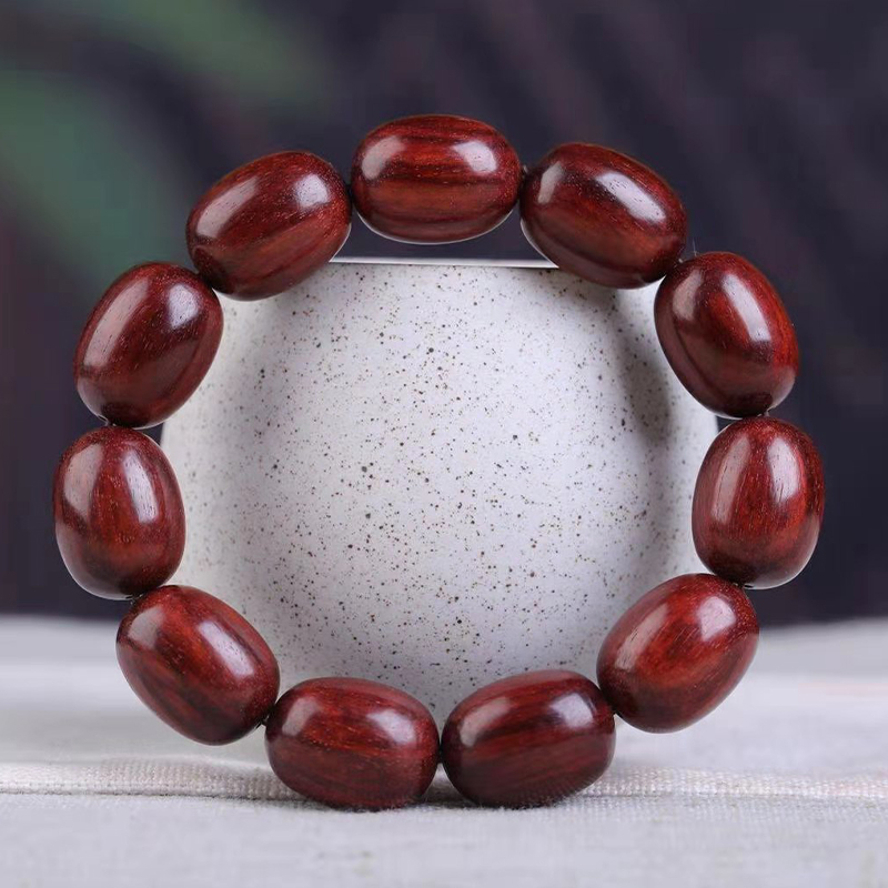 Zhenmulin small leaf red sandalwood Buddha bead bracelet authentic high-density old material jujube beads jujube-shaped barrel beads men's jewelry hand chisel