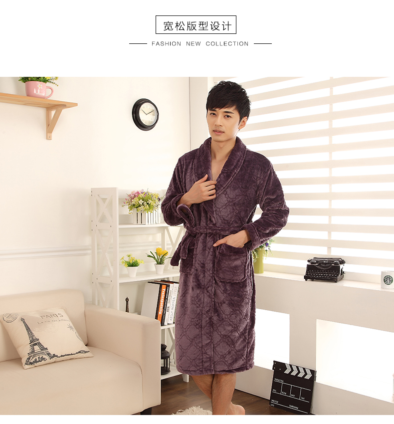Áo choàng nhung nhung nam san hô đắt tiền Mới đồ ngủ dày XL mùa thu và mùa đông áo choàng ngủ nam