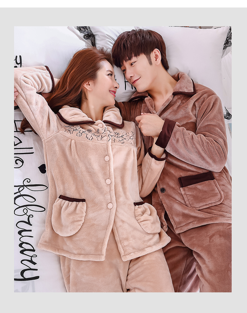 Hai mẹ con đồ ngủ nam trung niên đồ ngủ mùa đông dày cộng với nhung mùa thu và mùa đông phụ nữ flannel đồ bộ mặc nhà cao cấp