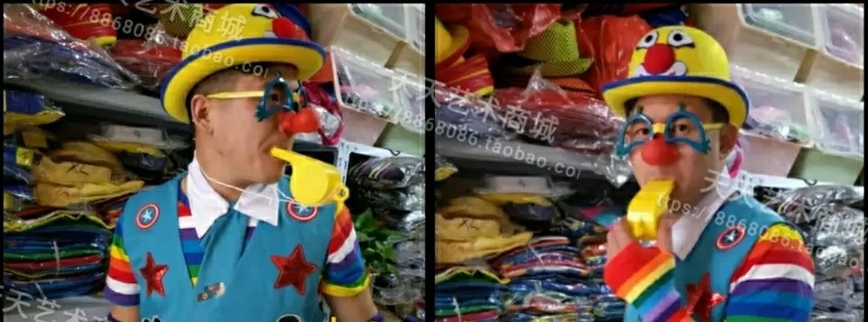 Chú hề ăn mặc trình diễn bên cung cấp đạo cụ chú hề mũi vui bên kính xiếc đạo cụ nhào lộn - Sản phẩm Đảng / Magic / Hiệu suất đồ hóa trang halloween cho bé trai