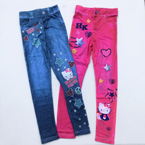 Foreign trade spring and autumn KT cat ice silk leggings thin imitation denim slim tights girls