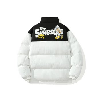 The Simpsons American Retro Stand-Up Collar Patchwork Winter Cold-Resistant Thickened Coat Loose Puffer down Cotton Jacket