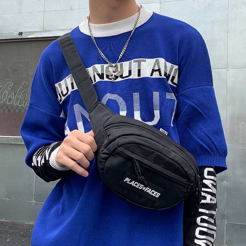 Japanese and Korean fashion letters reflective waist bag men and women trend chest bag pineapple bag casual sports bungee bag small cycling bag