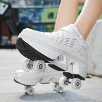 Internet celebrity shrink large four-wheel deformation shoes adult heelys shoes childrens roller skates two-wheel mens skateboard shoes womens wheel shoes