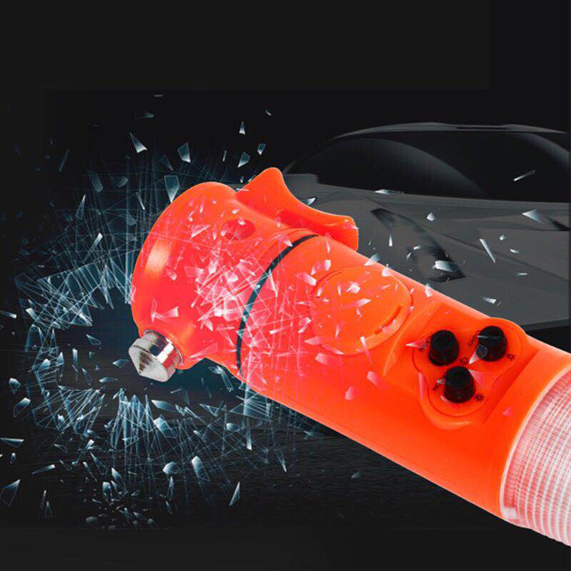 Multifunctional sound and light alarm hammer self-rescue hammer flashlight fire safety hammer five-in-one belt alarm safety hammer