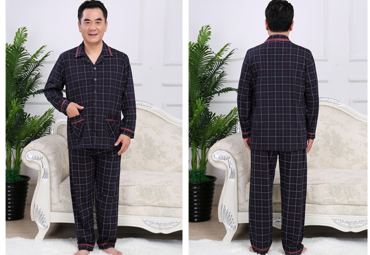 Mùa thu nam đồ ngủ cha cotton dài tay mùa thu và mùa đông trung niên đồ ngủ nam trung niên phục vụ nhà bộ mặc nhà big size