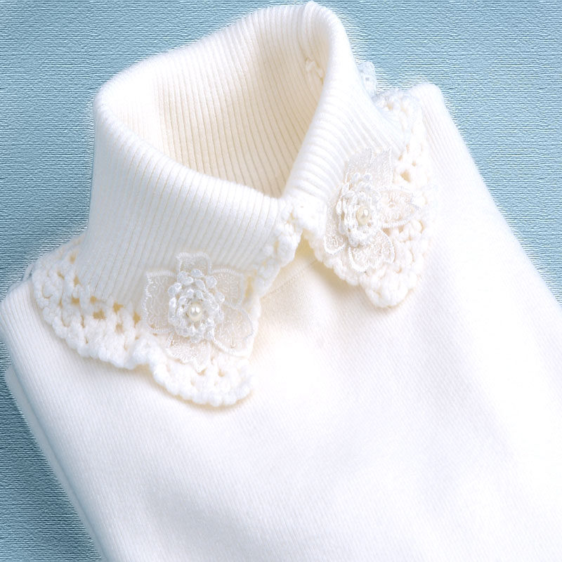 High collar sweater lace lace autumn and winter female beating bottom stitch cardiovert hooded sweetness flower women with elastic tight blouses