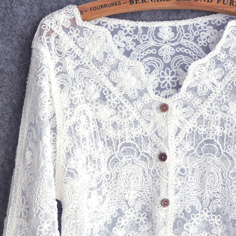 Lace Hood Shirt Short shawl Outer lapped sunscreen Hooded Sweatshirt Accessories Dress Bikini Swimsuit Hood Hollowed-out Long Sleeves