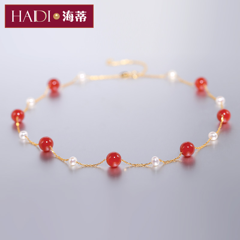 Heidi Jewelry Huai Ping 4 5-5mm freshwater Pearl Necklace Female 8-9mm Agate Starry S925 silver chain