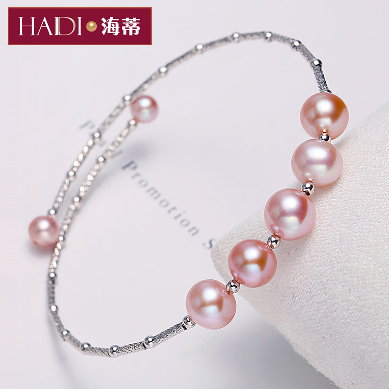 Heidi Jewelry Watch Xia 7-8mm strong light freshwater Pearl stretch bracelet S925 Silver bracelet gift