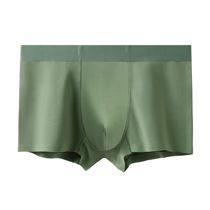 Mens traceless underwear 60 pure cotton one-piece large size flat angle pants breathable thin graphene antibacterial Army green