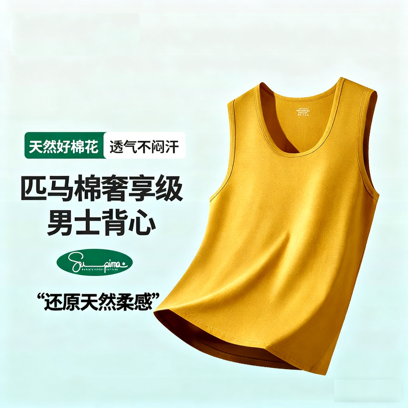 Yellow Men's Cotton Tank Top for Autumn, Thin Fitness Sports Undershirt, Suitable for Wearing Outside, Sleeveless T-Shirt for Men, Stretchy Yellow Men's Cotton Tank Top for Autumn, Thin Fitness Sports Undershirt, Suitable for Wearing Outside, Sleeveless T-Shirt for Men, Stretchy