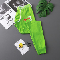 Green Autumn Pants Mens Warm Pants Single Piece Thin Piece Bottom Pure Cotton Elastic Trend Line Pants Lining Pants Youth Tide Red Color