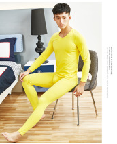 Mens autumn clothes and trousers fashion sexy solid color autumn thin cotton warm autumn trousers set Pink Red Yellow