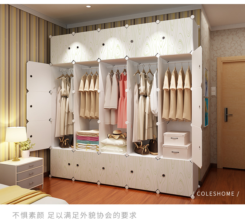 Tủ quần áo đơn giản vải thép đậm khung cốt thép đơn ngân sách toàn bộ hộ gia đình gấp dày đôi tủ quần áo giá - Buồng mẫu tủ giày dép bằng gỗ