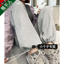 Gray sweatpants womens autumn and winter velvet loose straight tube small man with high casual wide leg pants