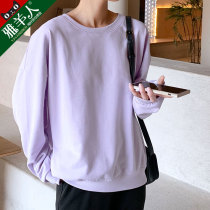 Coatless sweater female spring and autumn 2021 new design sense niche round collar pullover autumn and winter Purple long sleeve top