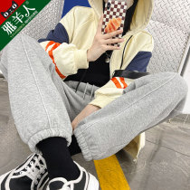 Plus velvet sweatpants womens 2021 new warm cotton pants casual padded pants autumn and winter tall long pants
