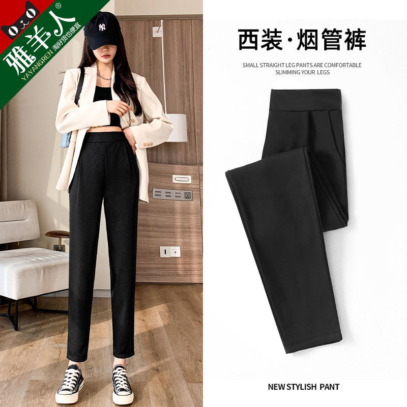 Professional suit pants 2023 new spring and autumn tight waist small man to work straight tube black smoke tube pants