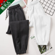 Black sweatpants womens loose leg pants 2021 new autumn and winter white padded velvet casual lantern pants