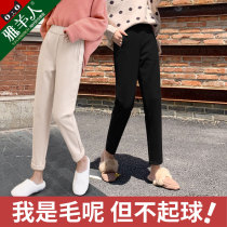 Hairy Haren pants womens 2021 New straight casual autumn and winter thickened velvet radish woolen grandma pants outside wear