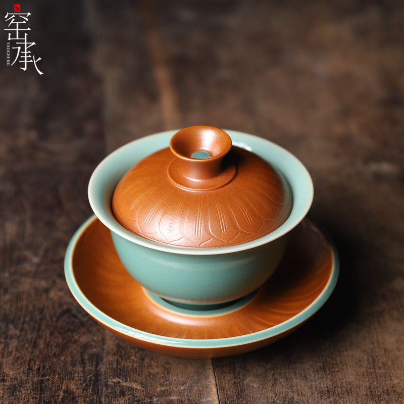 Dragon Quanqing Porcelain Zhang Hao Pure Handmade Grey Green Glaze Cover Bowl Three Talents Bowls Kongfu Tea Tea Tea Bowl Big Sign Tea Bowl
